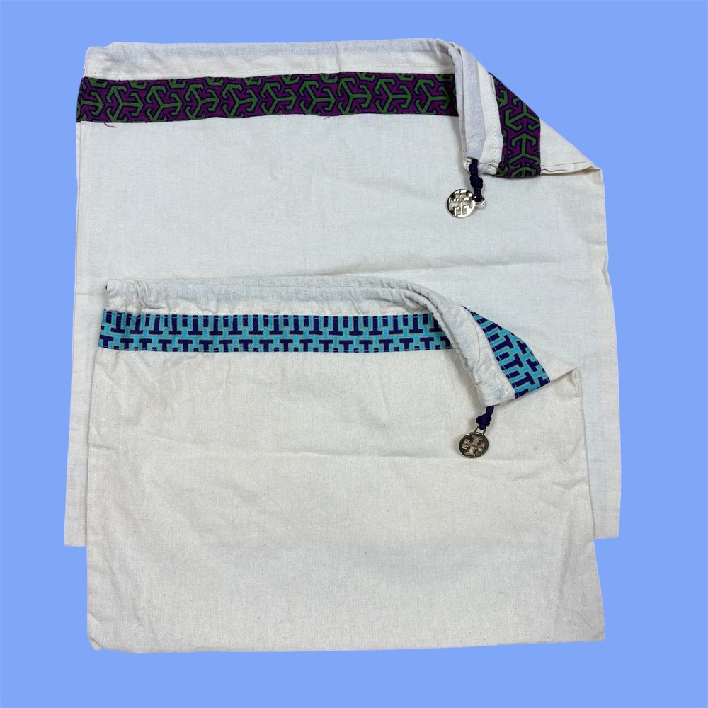 Tory Burch Dust‎ Bags Set of 2 White Canvas Gold Logo Embossed